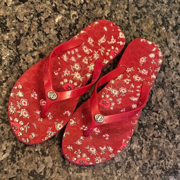 Coach Red Floral Sandals 8.5/9 - Picture 11 of 11